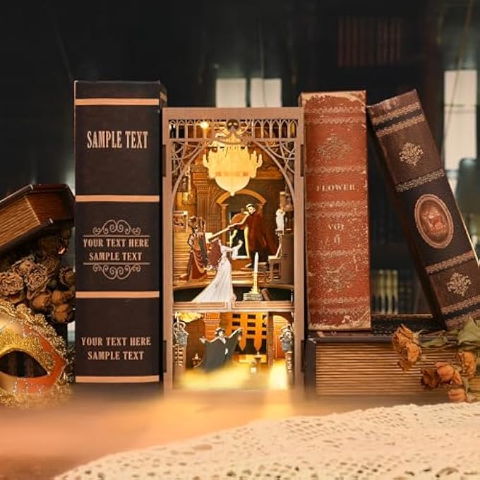 BOOK NOOK MINIATURE DOLLHOUSE BOOKNOOK KIT, 3D WOODEN PUZZLE BOOKEND BOOKSHELF INSERT DECOR WITH LED LIGHT FOR TEENAGERS AND ADULTS (PHANTOM OF THE OPERA) - Image 4